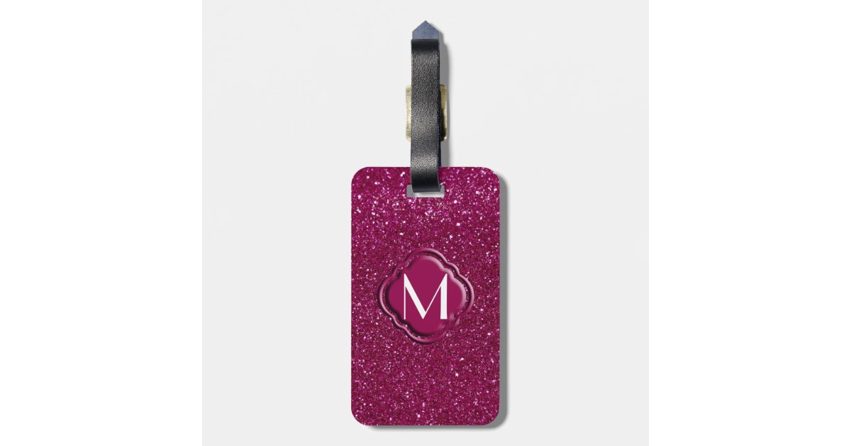Pink Glitter and Monogram Luggage Tag Zazzle