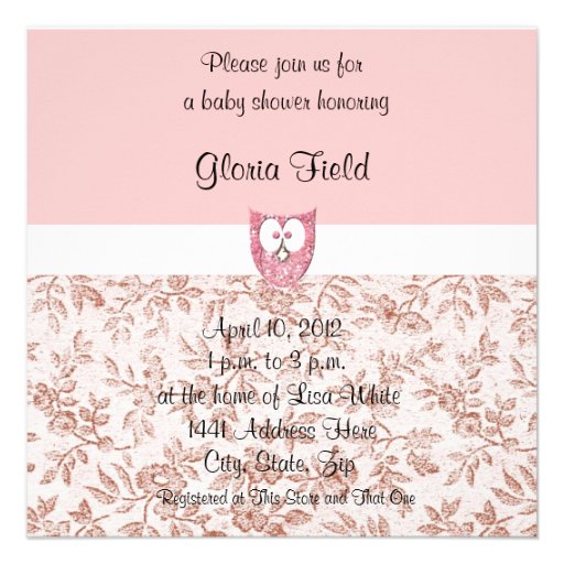 Pink Glitter Baby Owl Shower Invitation