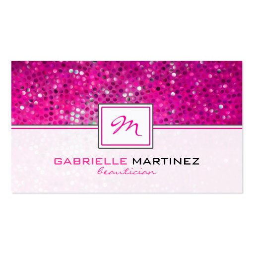 Pink Glitter Beautician Business Card Monogramed (front side)