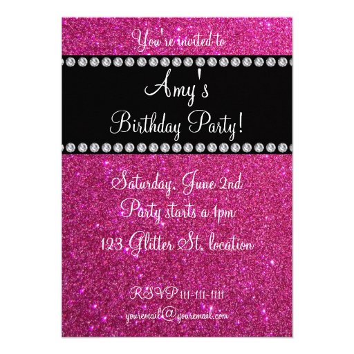 Pink glitter birthday invitation