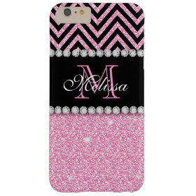 PINK GLITTER BLACK CHEVRON MONOGRAMMED BARELY THERE iPhone 6 PLUS CASE