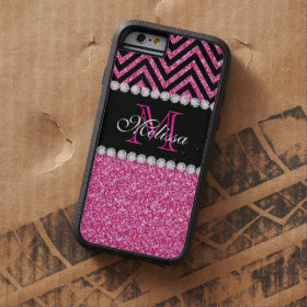 Pink Glitter Black Chevron MonogramMED Tough Xtreme iPhone 6 Case