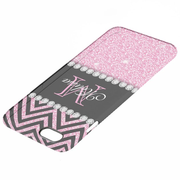 PINK GLITTER BLACK CHEVRON MONOGRAMMED UNCOMMON CLEARLYâ„¢ DEFLECTOR iPhone 6 PLUS CASE-3