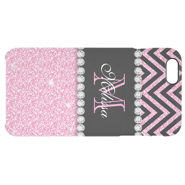 PINK GLITTER BLACK CHEVRON MONOGRAMMED UNCOMMON CLEARLYâ„¢ DEFLECTOR iPhone 6 PLUS CASE-5