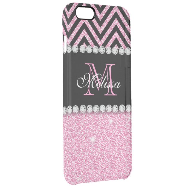 PINK GLITTER BLACK CHEVRON MONOGRAMMED UNCOMMON CLEARLYâ„¢ DEFLECTOR iPhone 6 PLUS CASE-2