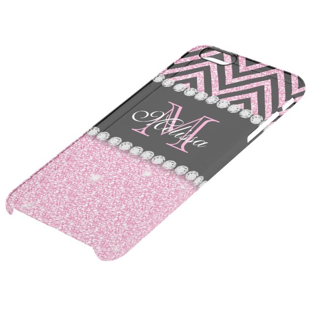 PINK GLITTER BLACK CHEVRON MONOGRAMMED UNCOMMON CLEARLYâ„¢ DEFLECTOR iPhone 6 PLUS CASE-4