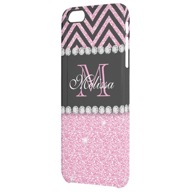 PINK GLITTER BLACK CHEVRON MONOGRAMMED UNCOMMON CLEARLYâ„¢ DEFLECTOR iPhone 6 PLUS CASE