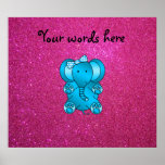 Pink glitter blue elephant posters