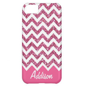 Pink Glitter Chevron Name BLING Case Cover For iPhone 5C