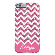 Pink Glitter Chevron Name BLING Case Barely There iPhone 6 Case