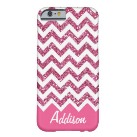 Pink Glitter Chevron Name BLING Case Barely There iPhone 6 Case