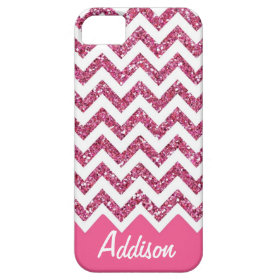 Pink Glitter Chevron Name BLING Case iPhone 5 Cover
