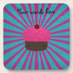 Pink glitter cupcake glitter sunburst coaster