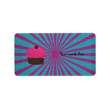 Pink glitter cupcake glitter sunburst personalized address label