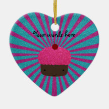 Pink glitter cupcake glitter sunburst christmas tree ornaments