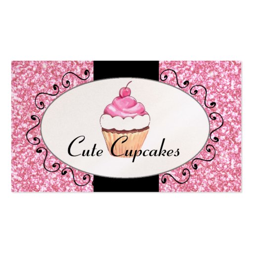 Pink Glitter Cute Cupcake Bakery Business Cards (front side)