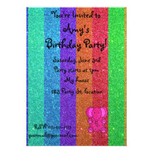 Pink glitter elephant rainbow glitter personalized invitation