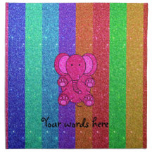 Pink glitter elephant with rainbow stripes cloth napkin