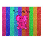 Pink glitter elephant with rainbow stripes postcards