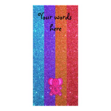 Pink glitter elephant with rainbow stripes full color rack card