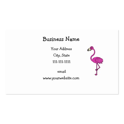 Pink glitter flamingo business card template (front side)