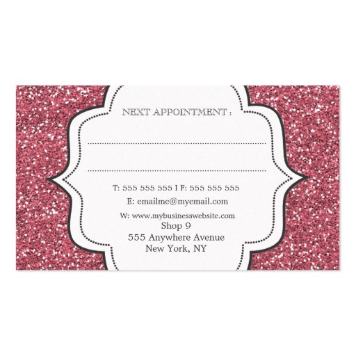 Pink Glitter Glitz Glam Hair Stylist Cards Business Card (back side)