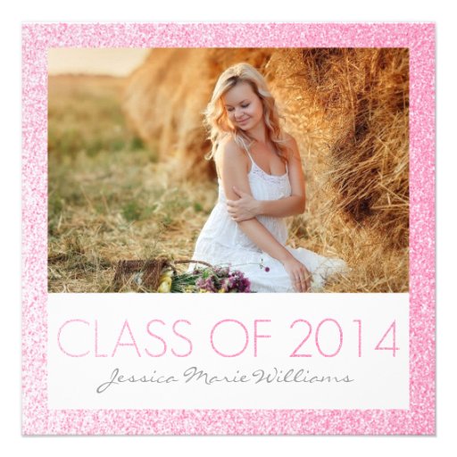 Pink Glitter Graduation Party Invitations (front side)