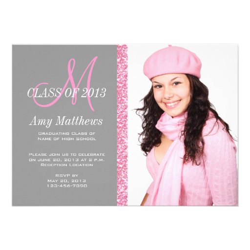 Pink Glitter High School Grad Celebration Invite