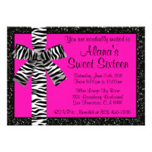 Pink Glitter Invite With Zebra Print Bow