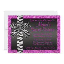 Pink Glitter Invite With Zebra Print Bow