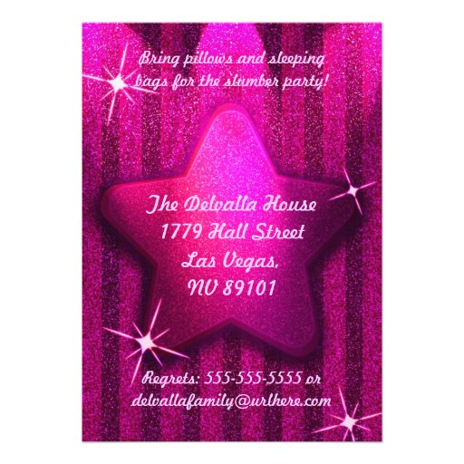 Pink Glitter-Like Star Birthday Party Invitations