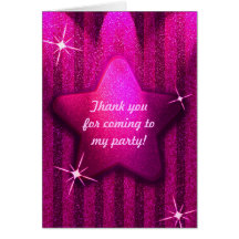 Pink Glitter-Like Star Birthday Thank You Card
