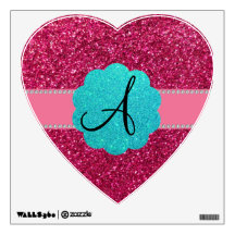 Pink glitter monogram diamonds wall decals