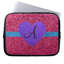 Pink glitter monogram laptop computer sleeves