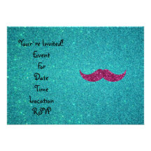 Pink glitter mustache invitation