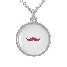 Pink glitter mustache sterling silver necklaces