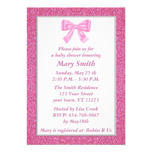 Pink Glitter Pink Bow Baby Shower Invitation