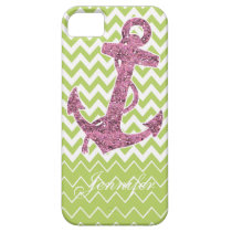 Pink Glitter Print Anchor Nautical Lime Green Case casemate cases