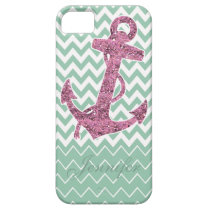 Pink Glitter Print Anchor Nautical Mint Green Case casemate cases
