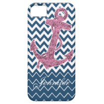 Pink Glitter Print Anchor Nautical Navy Blue Case casemate cases