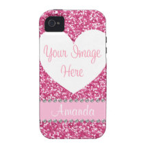 Pink Glitter Rhinestone Heart Photo iPhone Case Vibe iPhone 4 Case