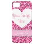 Pink Glitter Rhinestone Heart Photo iPhone Case iPhone 5 Cover