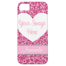 Pink Glitter Rhinestone Heart Photo iPhone Case iPhone 5 Cover