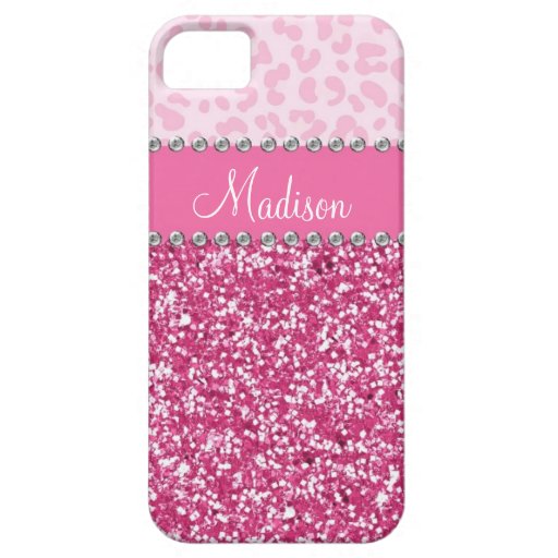 Pink Glitter Rhinestone Leopard BLING Case iPhone 5 Case