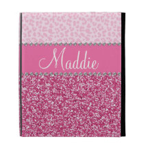 Pink Glitter Rhinestone Leopard BLING iPad Case