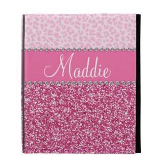 Pink Glitter Rhinestone Leopard BLING iPad Case