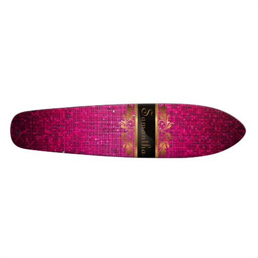 Pink Glitter Sequin Disco Old School Skateboard