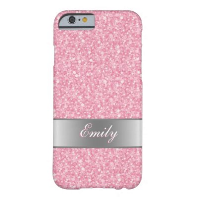 Pink Glitter Silver Gradient Accents Monogram Barely There iPhone 6 Case