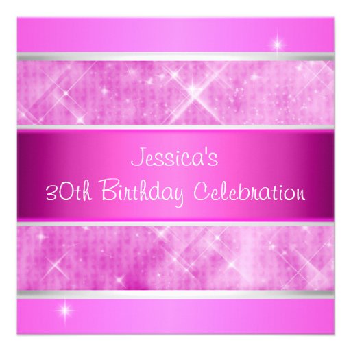 Pink Glitter Silver Lights 30th Birthday Party Announcements