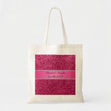 Pink glitter wedding favors canvas bags